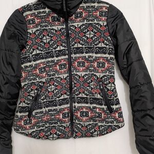 Bernardo Patterned Puffer Jacket Sherpa Hood M